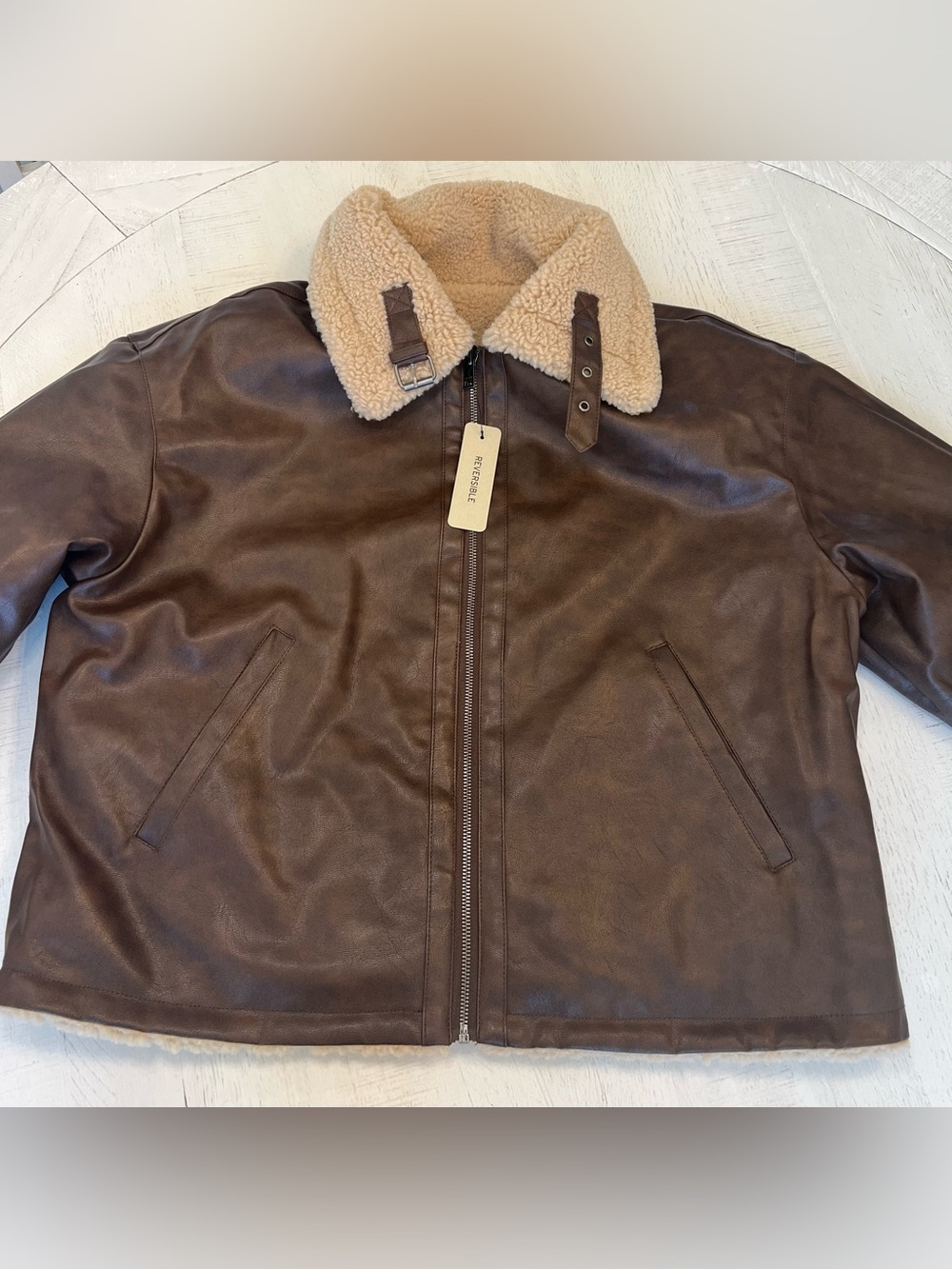 Levi's Tan Sherpa Bomber Jacket with Brown Trim - Picture 5 of 11